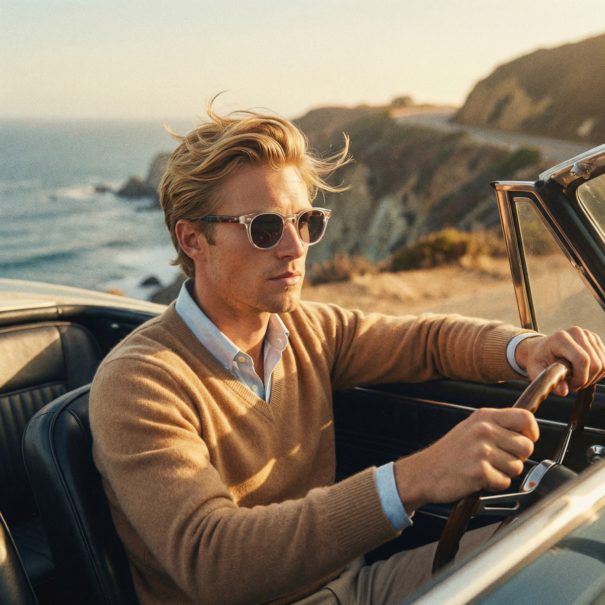 Photorealistic on-model photo created with ANZURES — studio editorial lighting