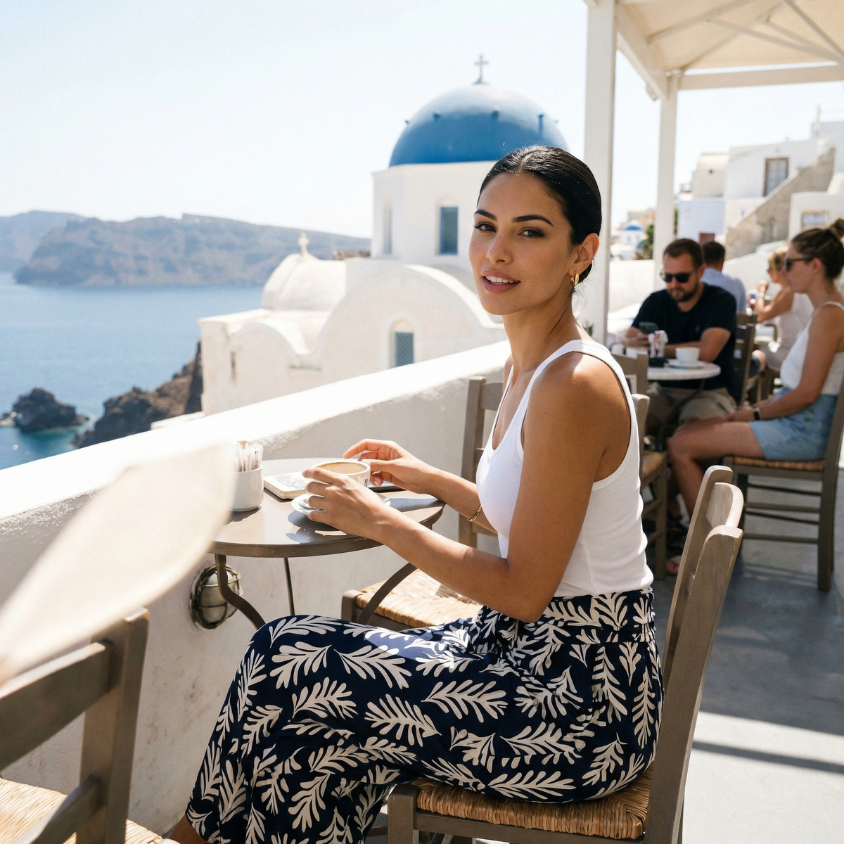 Photorealistic on-model photo created with ANZURES — evening cocktail setting