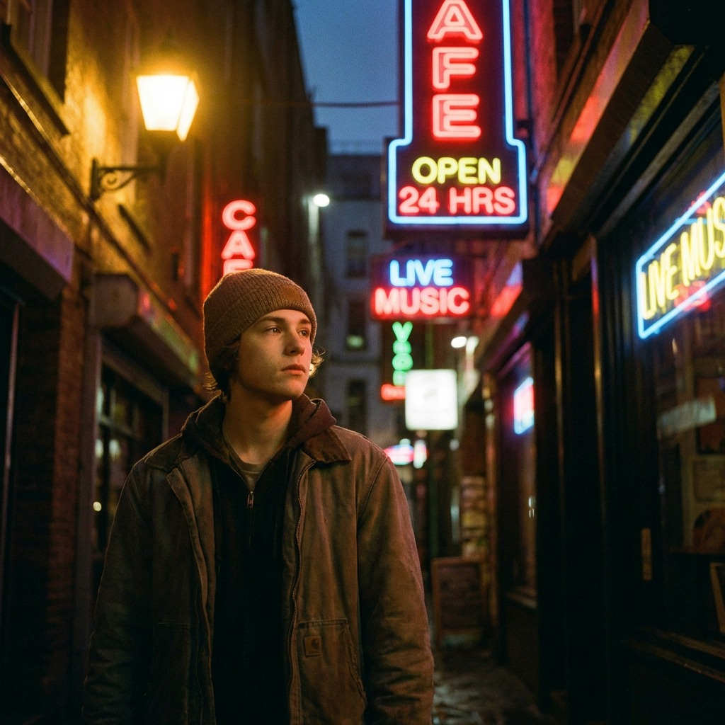 Photorealistic on-model photo created with ANZURES — daytime street style